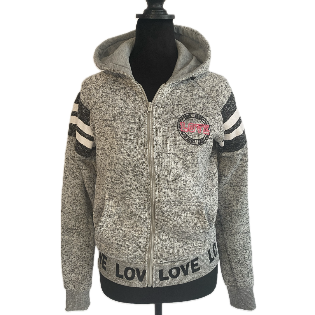 Heather Grey Zip Front Jacket with Striped Sleeves (NEW