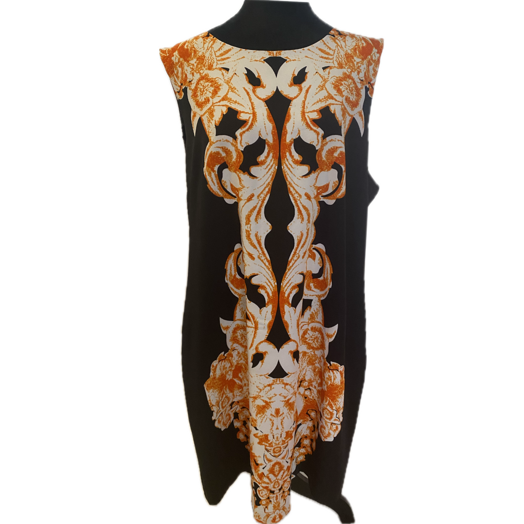 Black Dress with Orange and White Pattern (NEW)