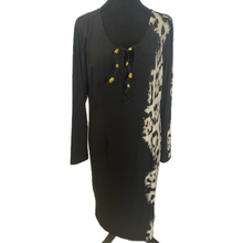 Load image into Gallery viewer, Black Dress with Pattern Sleeve and Neck Tie (NEW)
