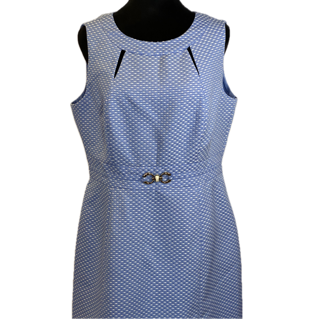 Blue and White Pattern Dress with Belt (NEW)