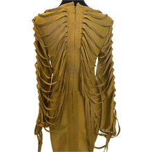 Load image into Gallery viewer, Mustard Yellow Long Sleeve Fringe Back Dress (NEW)
