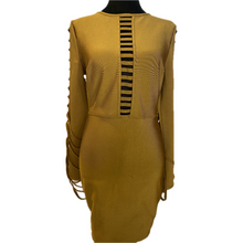 Load image into Gallery viewer, Mustard Yellow Long Sleeve Fringe Back Dress (NEW)
