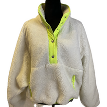 Load image into Gallery viewer, White Fleece Pullover w/Front Pockets Trimmed in Lime Green (NEW)
