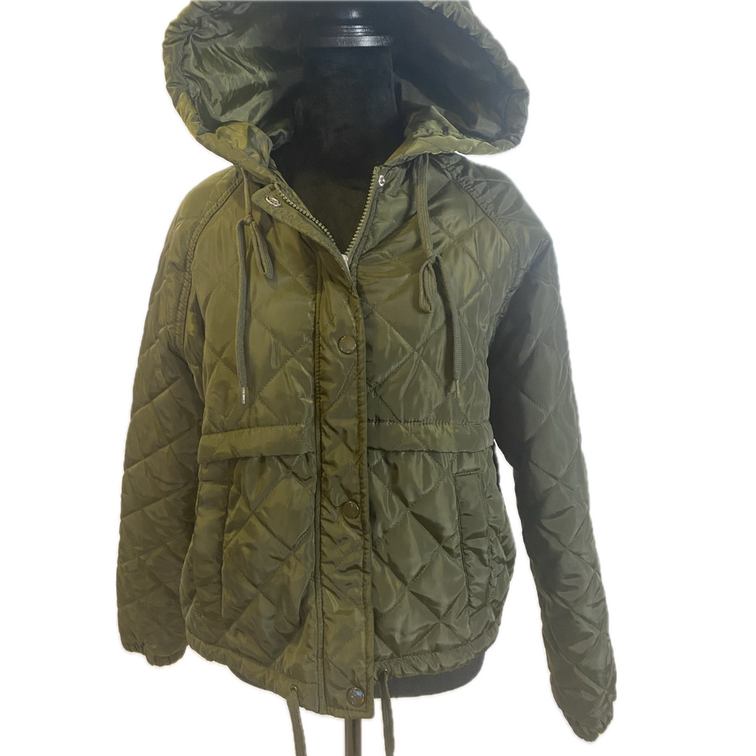 Army Green Quilted Jacket with Hood (NEW)