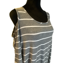 Load image into Gallery viewer, Grey and White Striped Cold Shoulder Dress (NEW)
