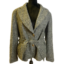 Load image into Gallery viewer, Black &amp; White Waist Length Jacket w/ Gold Buttons &amp; Belt (NEW)
