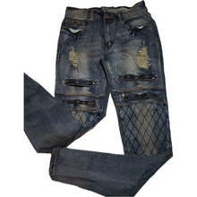 Load image into Gallery viewer, Splash Premium Collection Distressed Stretch Blue Jeans W/ Zippers (NEW)
