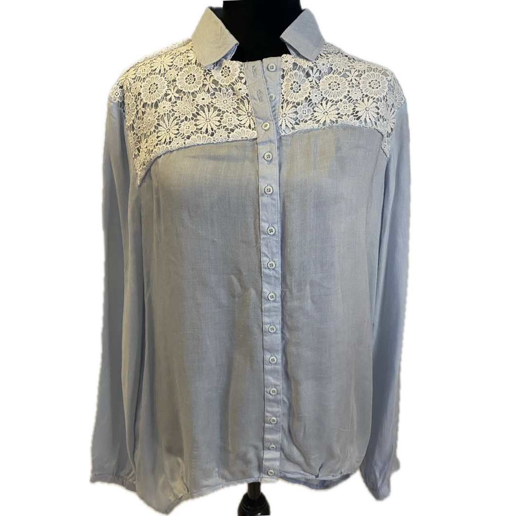 Indigo Thread Long Sleeve Light Blue Shirt W Design (New)