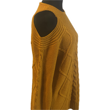 Load image into Gallery viewer, Mustard Cable Knit Cold Shoulder Sweater (NEW)
