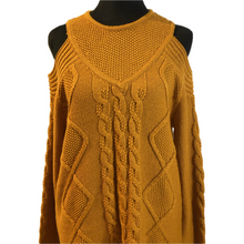 Load image into Gallery viewer, Mustard Cable Knit Cold Shoulder Sweater (NEW)
