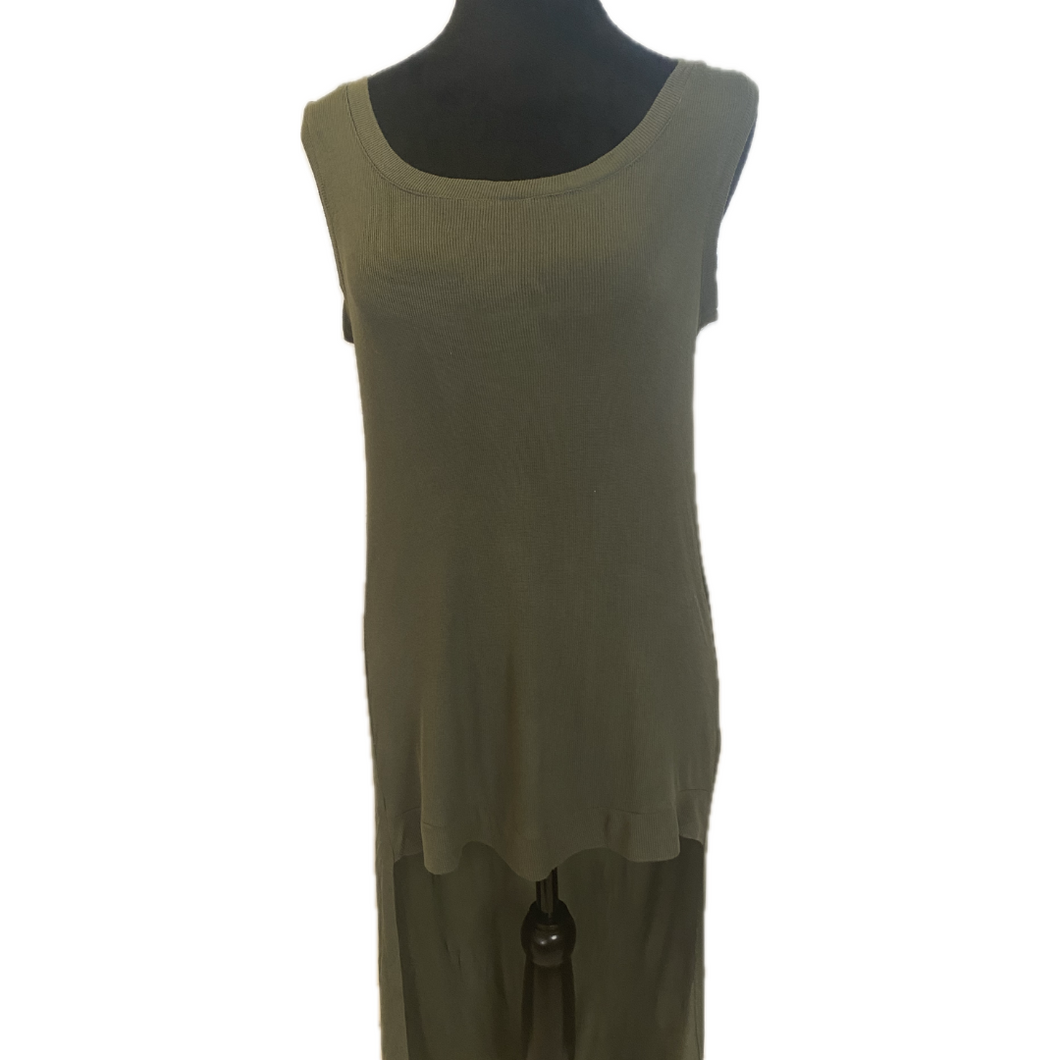 Indigo Thread Olive Green Sleeveless High Low Shirtl (NEW)