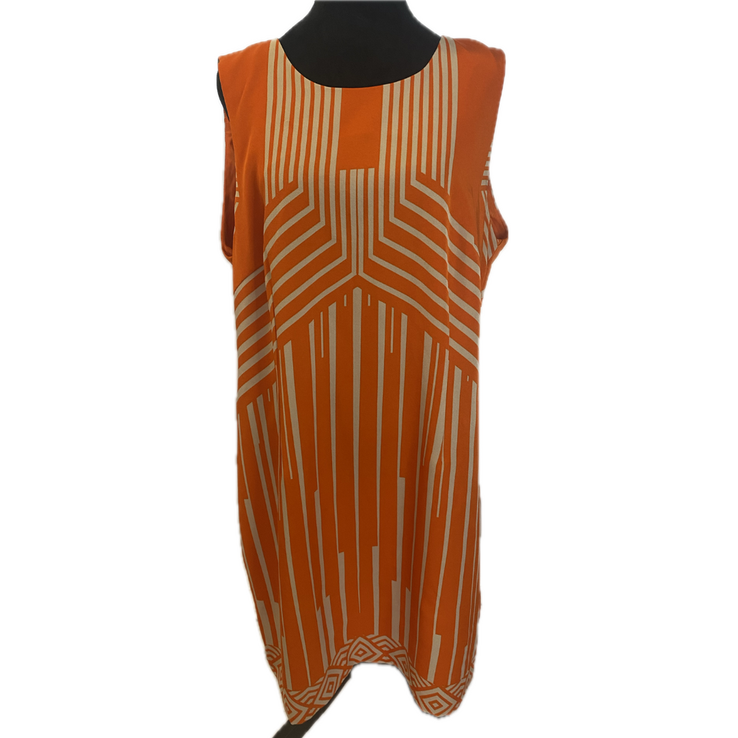 Orange and White Pattern Sleeveless Dress (NEW)