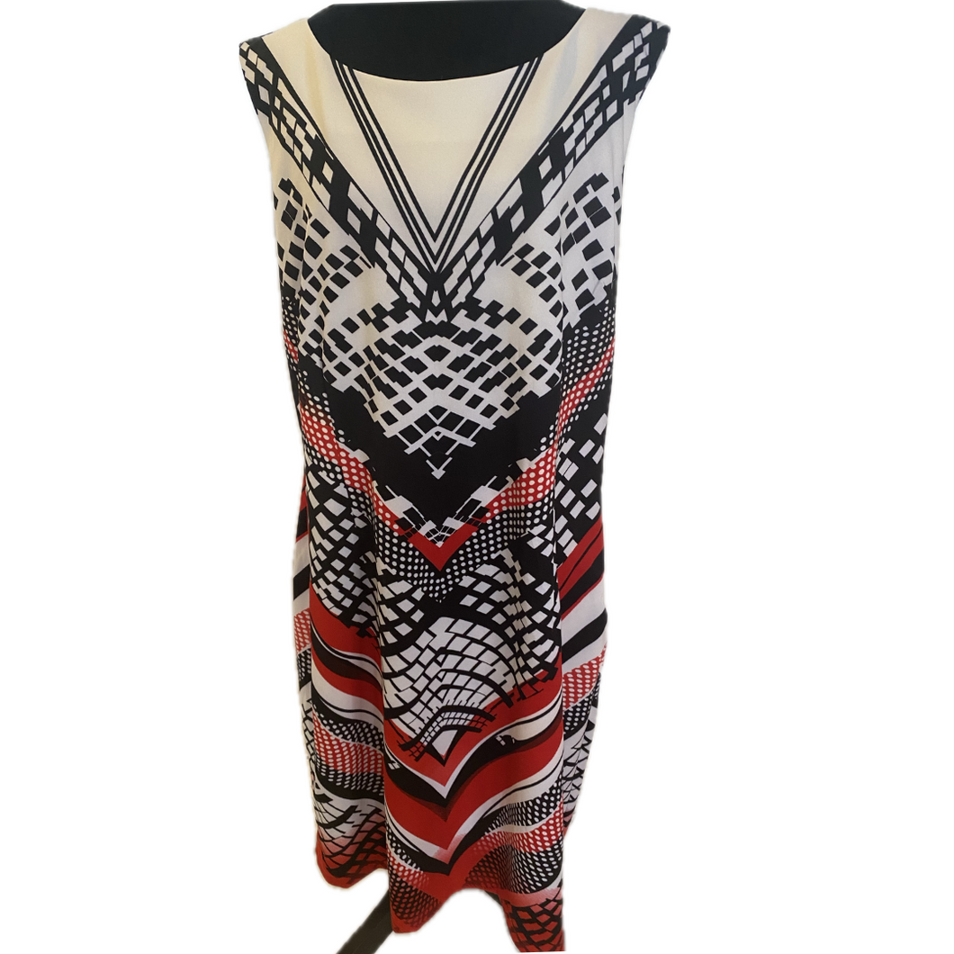 Black, Red and White Pattern Sleeveless Dress (NEW)