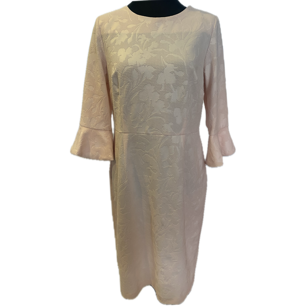 Peach Jacquard Dress with Bell Sleeves (NEW)