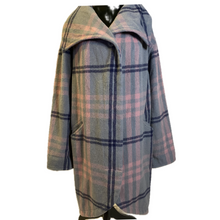 Load image into Gallery viewer, Plaid Grey Blue Pink Wide Collar Coat (NEW)
