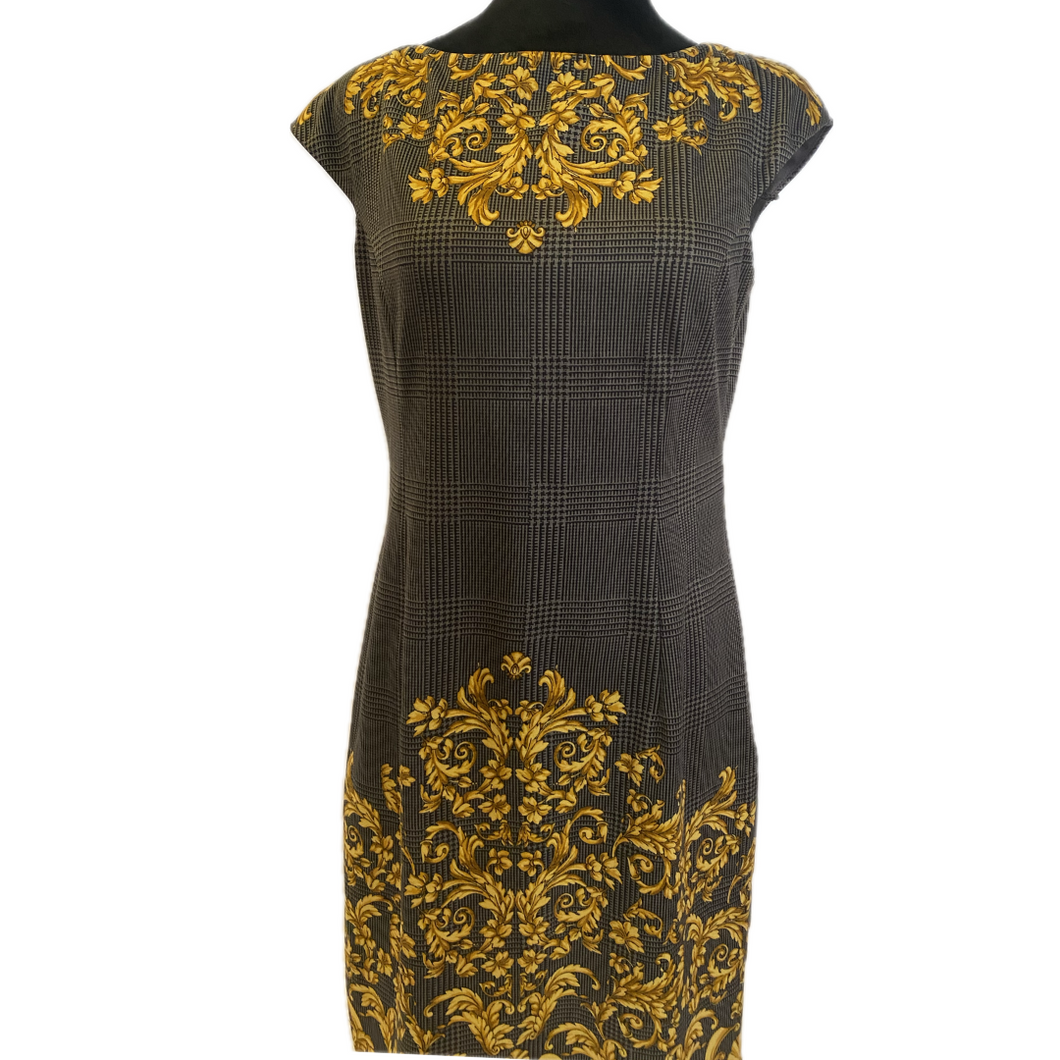 Plaid and Gold Patterned Short Sleeve Dress (NEW)