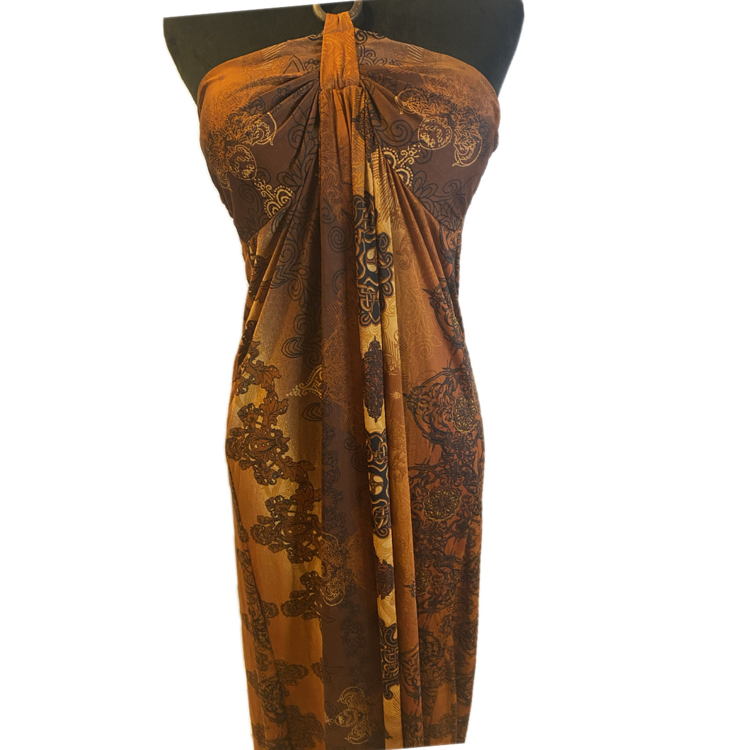 Brown and Orang Print Halter Dress (NEW)