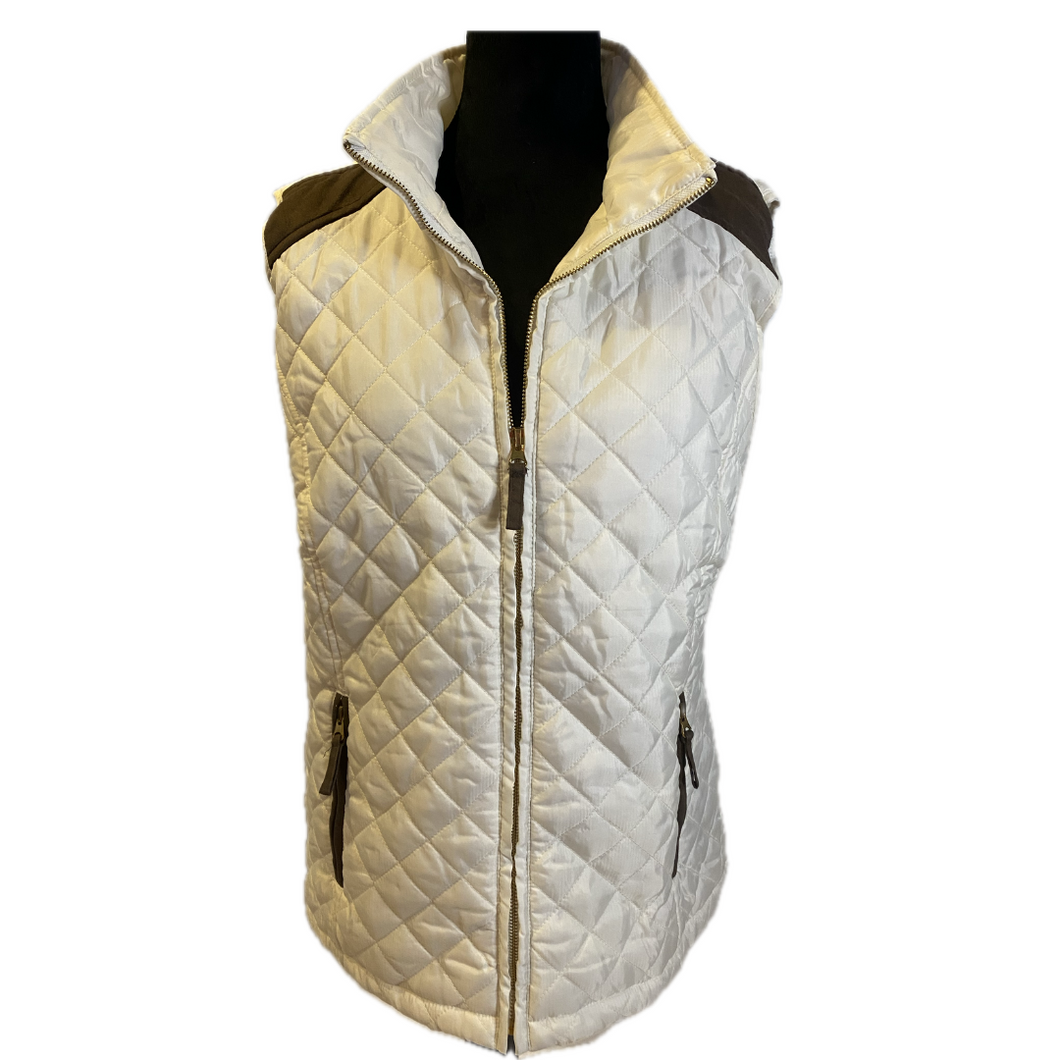 Off White/Brown Puffy Vest w/ Front Zipper & Pockets (NEW)