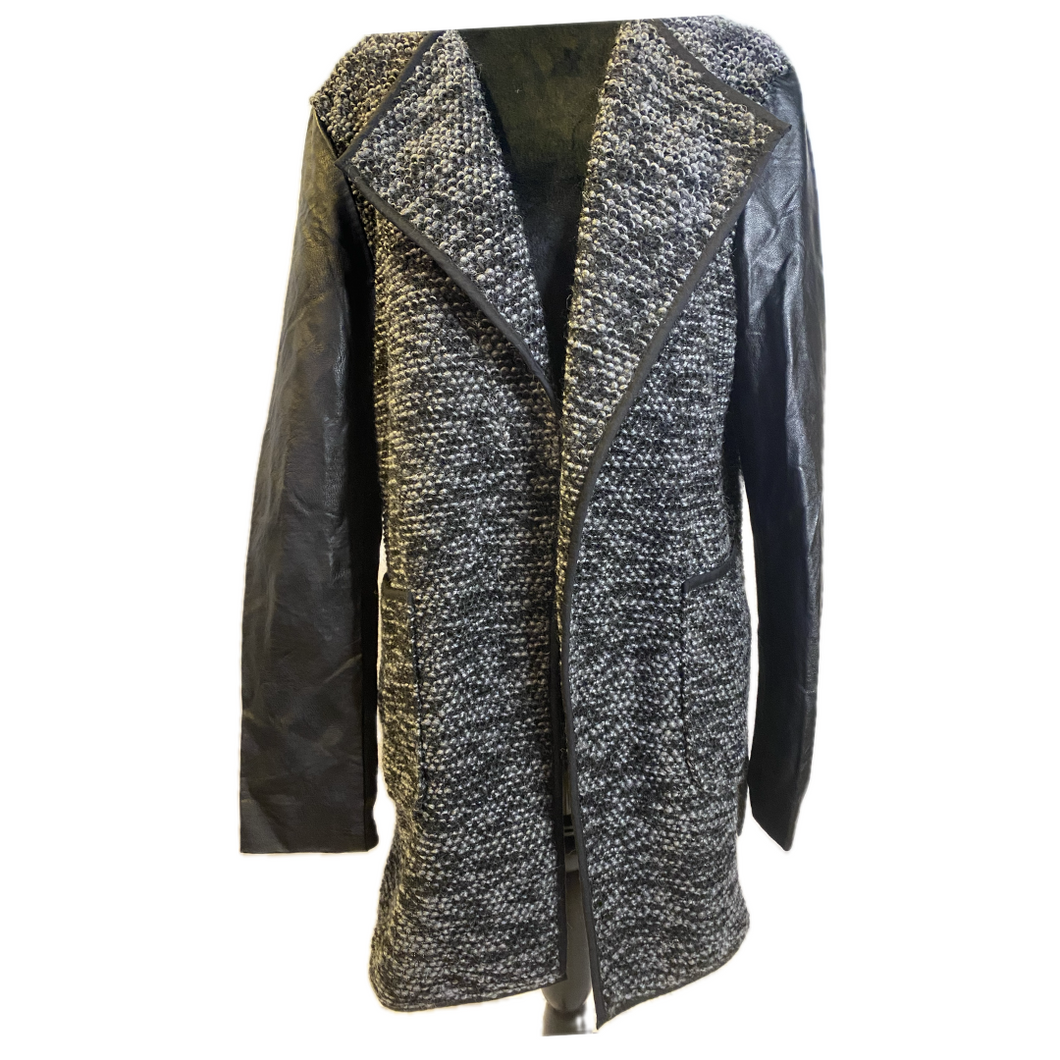 Black/White Jacket w/ Leather Like Sleeves & Knitted Torso (NEW)