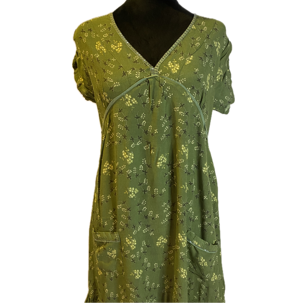 Green Floral Print Short Sleeve Dress (NEW)