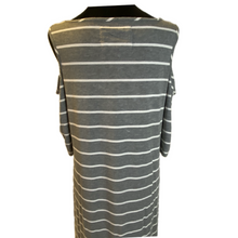 Load image into Gallery viewer, Grey and White Striped Cold Shoulder Dress (NEW)
