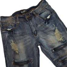 Load image into Gallery viewer, Splash Premium Collection Distressed Stretch Blue Jeans W/ Zippers (NEW)
