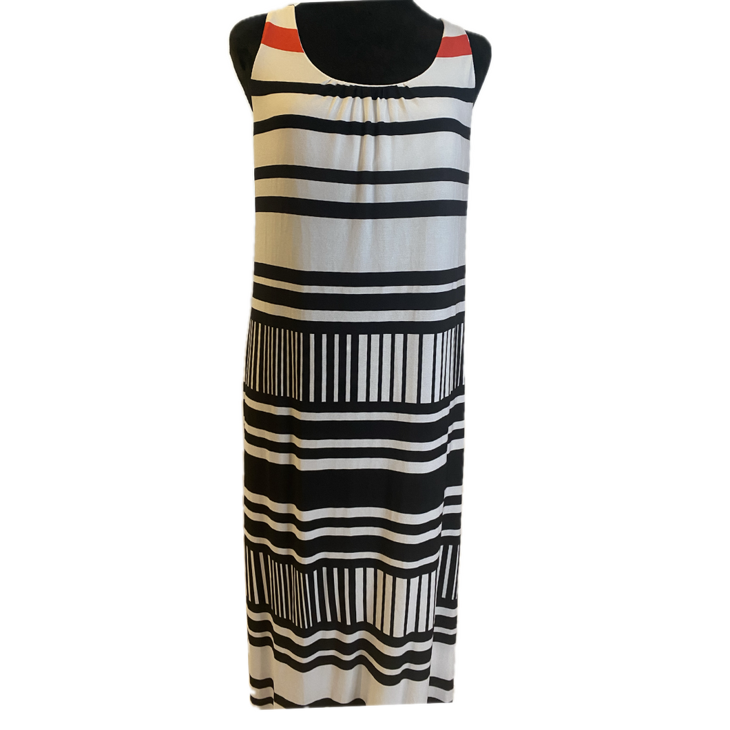 Red, Black and White Sleeveless Striped Dress (NEW)