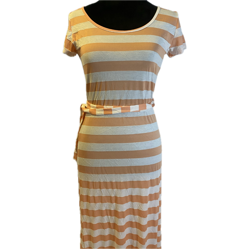 Peach and White Striped Shirt with Belt (NEW)