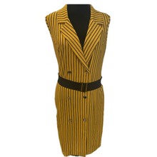 Load image into Gallery viewer, Yellow and Black Striped Belted Dress (NEW)
